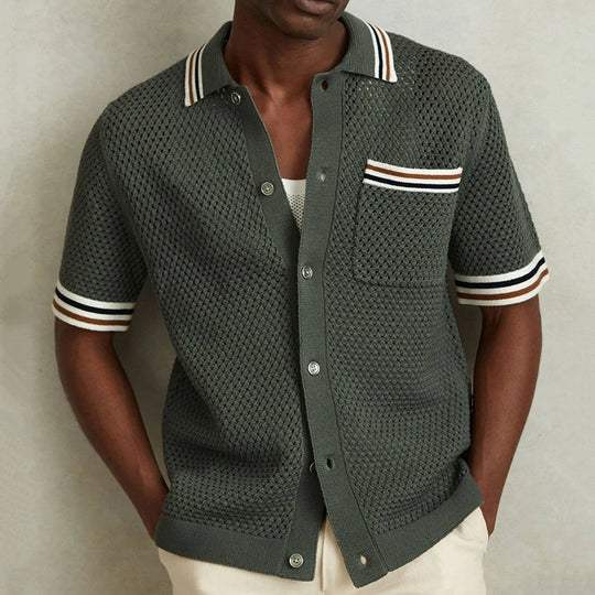 Matteo Sinclair | Textured Knit Polo Shirt For Men