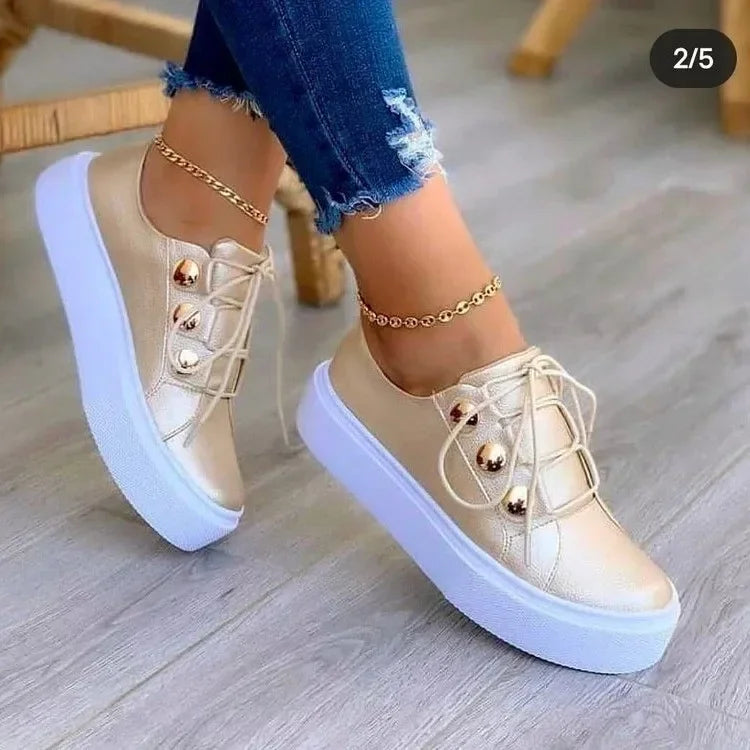 Nancy Redwood | Studded Round Toe Platform Trainers