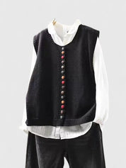 Mabel Atherton | Gilet en maille sans manches avec boutons contrastants