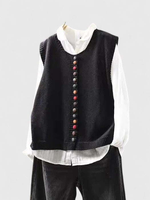 Mabel Atherton | Gilet en maille sans manches avec boutons contrastants