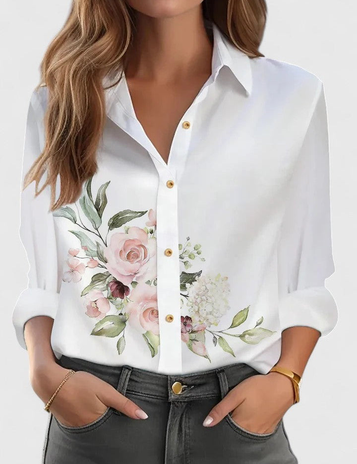 Beatrice Stanmore | Printed Collared Blouse With Long Sleeves