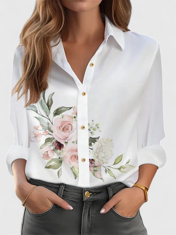 Beatrice Stanmore | Printed Collared Blouse With Long Sleeves
