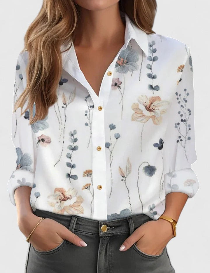 Beatrice Stanmore | Printed Collared Blouse With Long Sleeves