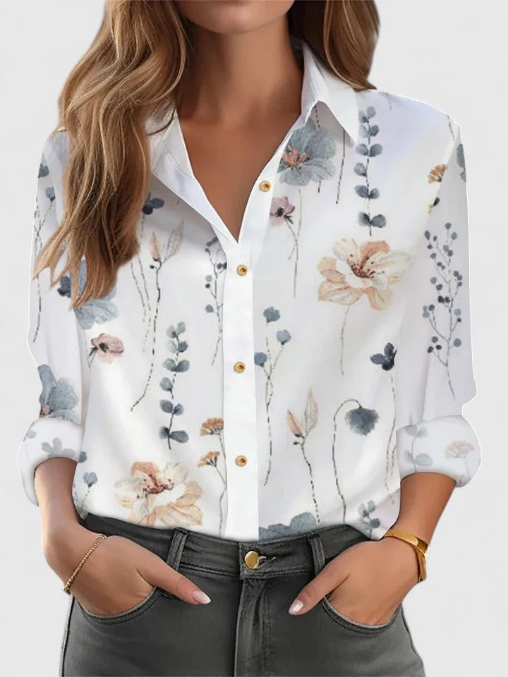 Beatrice Stanmore | Printed Collared Blouse With Long Sleeves