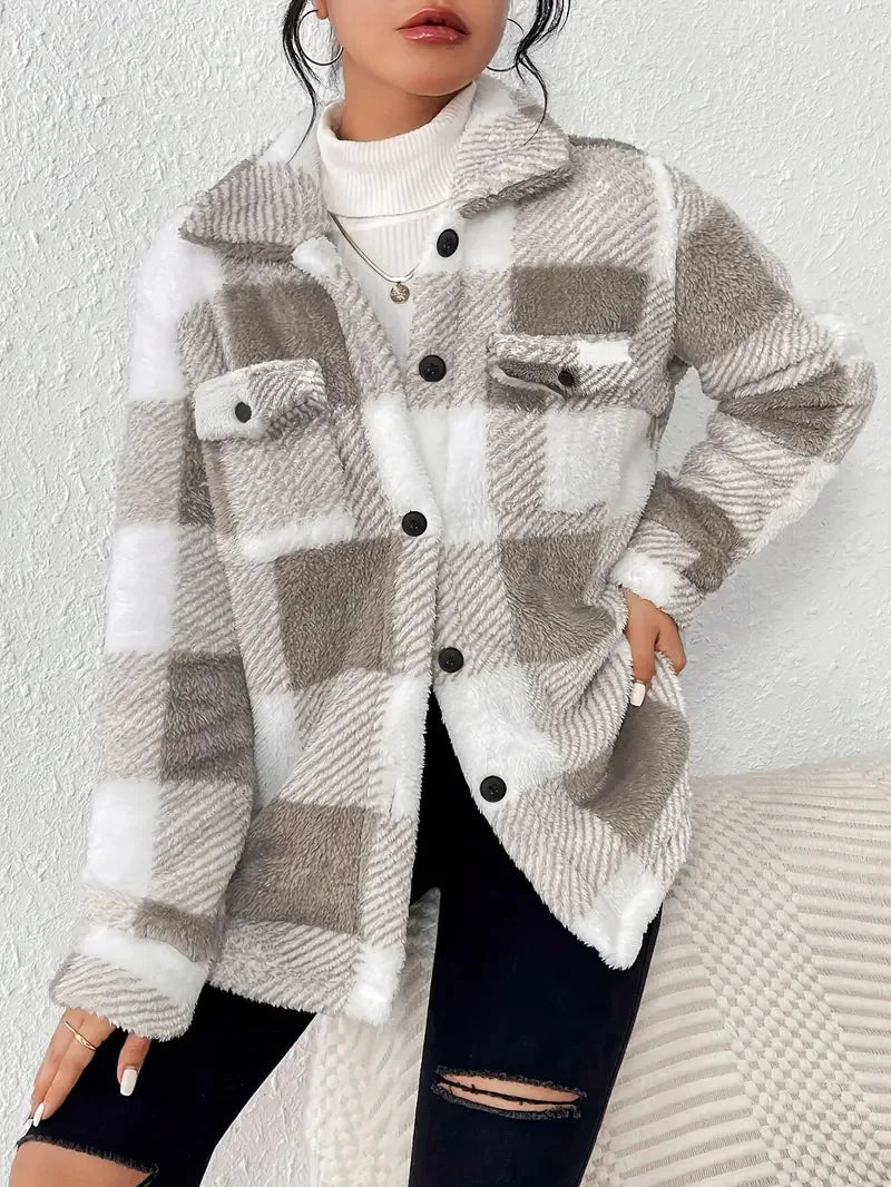 Grace Ellison | Veste en polaire à carreaux avec poches plaquées