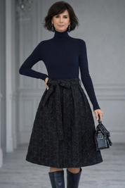 Florence Turner | Black Jacquard Midi Skirt & Turtleneck Knit Set