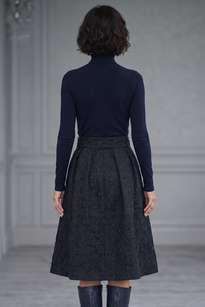 Florence Turner | Black Jacquard Midi Skirt & Turtleneck Knit Set