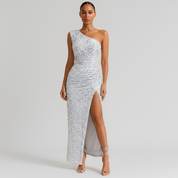 Genevieve Stirling | Emerald Green Sequin One-Shoulder Maxi Dress