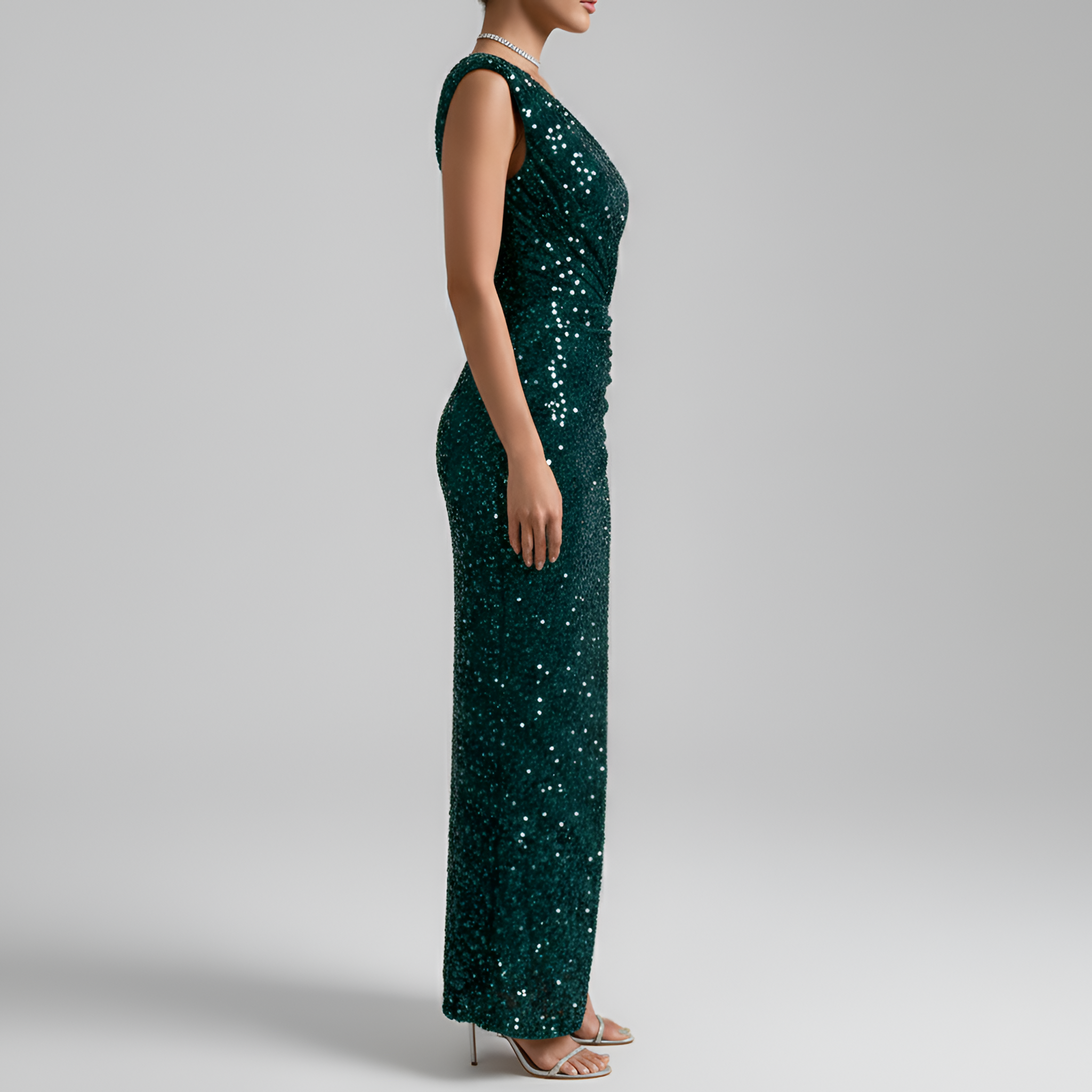 Genevieve Stirling | Emerald Green Sequin One-Shoulder Maxi Dress
