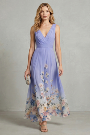 Phoebe Thornton | Floral Border Maxi Dress in Sky Blue