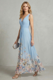 Phoebe Thornton | Floral Border Maxi Dress in Sky Blue
