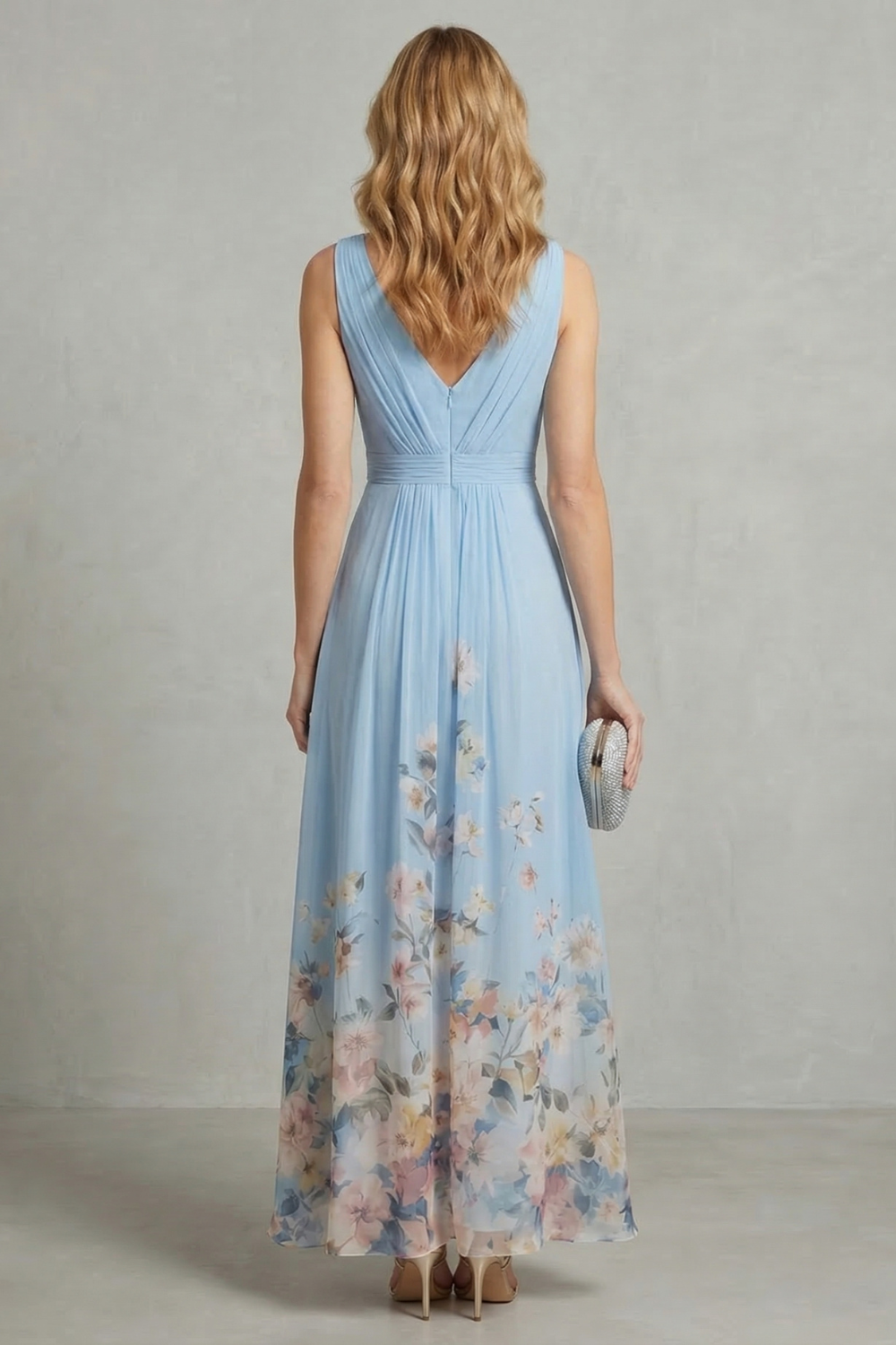 Phoebe Thornton | Floral Border Maxi Dress in Sky Blue