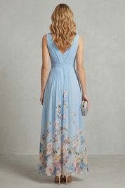Phoebe Thornton | Floral Border Maxi Dress in Sky Blue