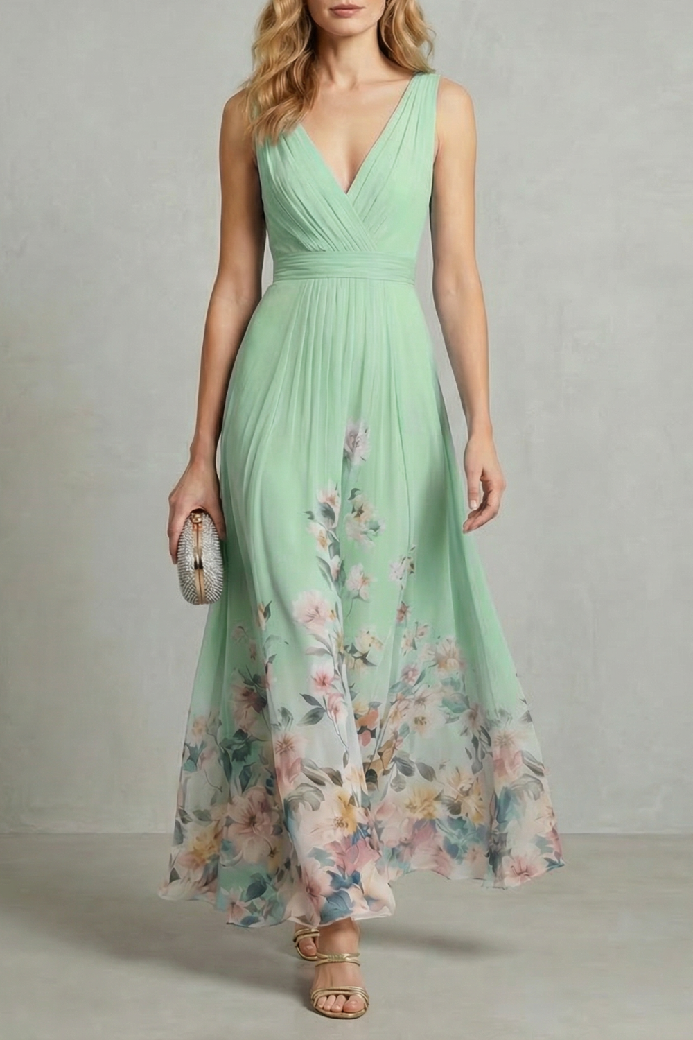 Phoebe Thornton | Floral Border Maxi Dress in Sky Blue