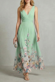 Phoebe Thornton | Floral Border Maxi Dress in Sky Blue