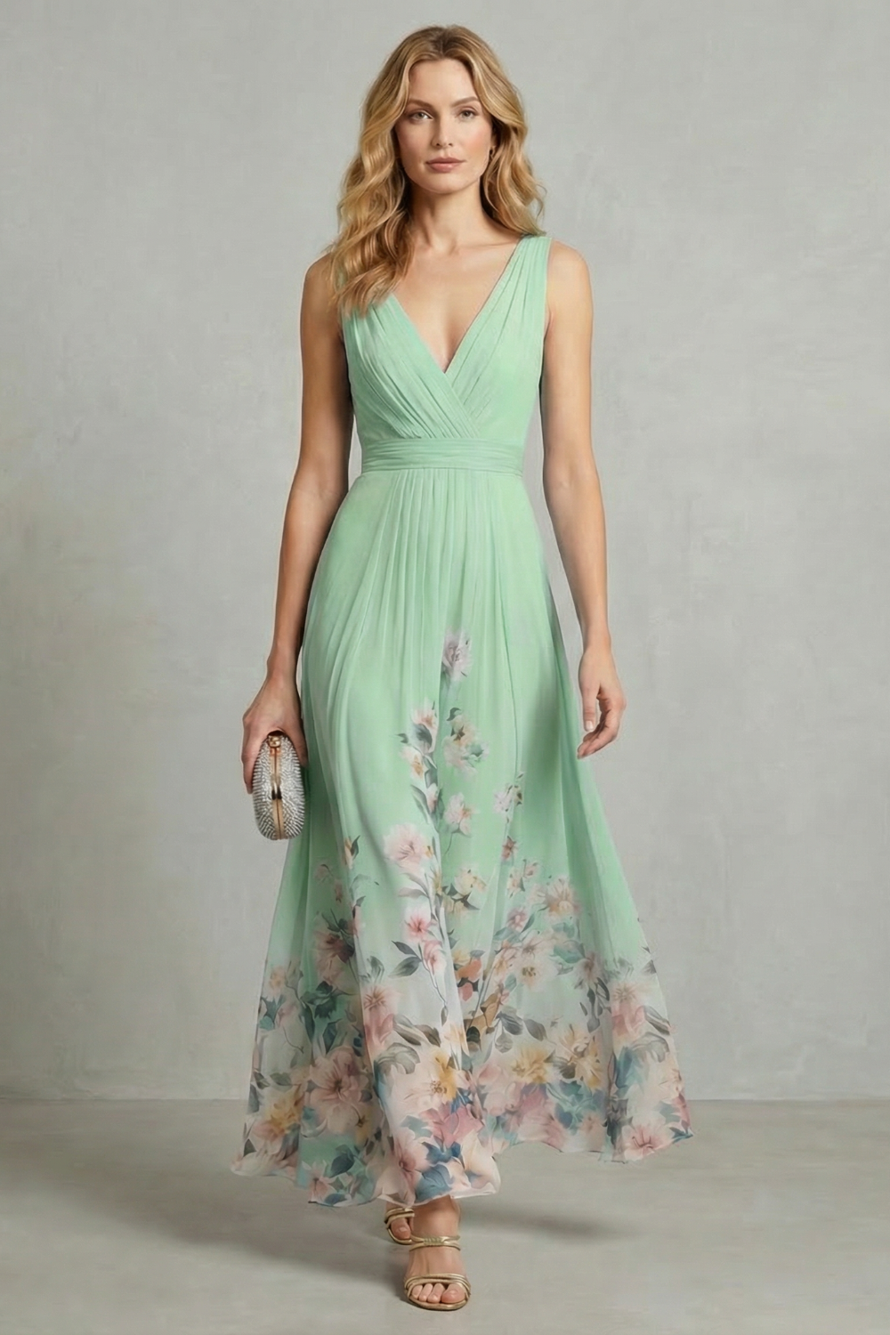 Phoebe Thornton | Floral Border Maxi Dress in Sky Blue