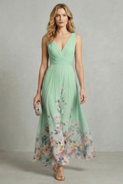 Phoebe Thornton | Floral Border Maxi Dress in Sky Blue