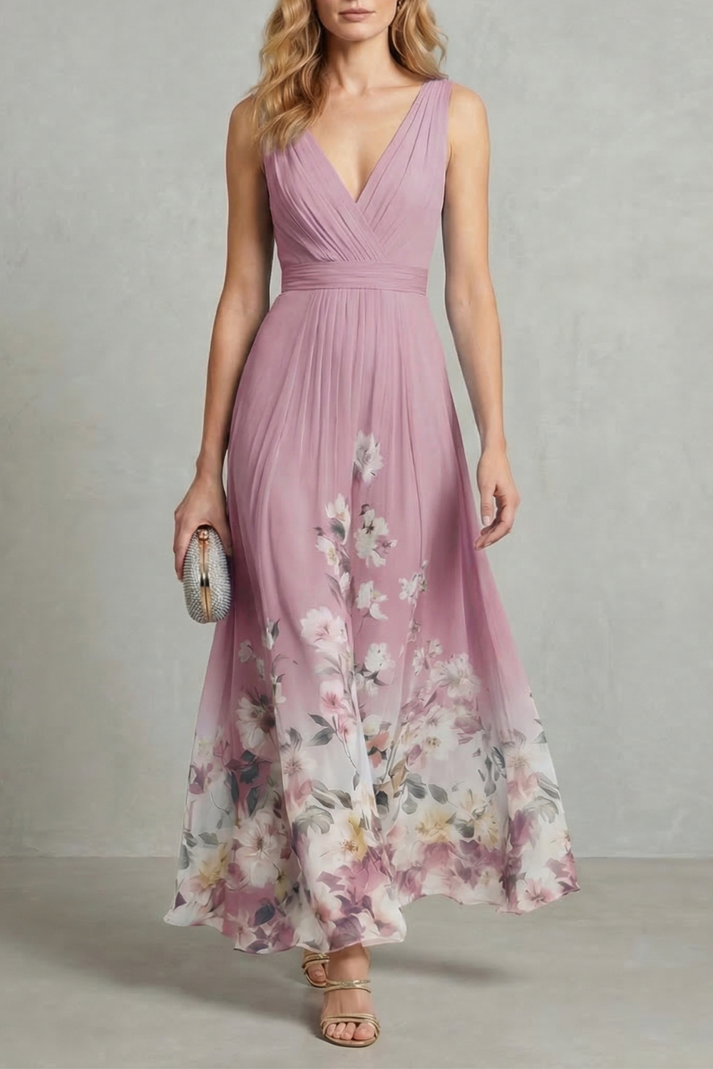 Phoebe Thornton | Floral Border Maxi Dress in Sky Blue