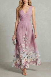 Phoebe Thornton | Floral Border Maxi Dress in Sky Blue