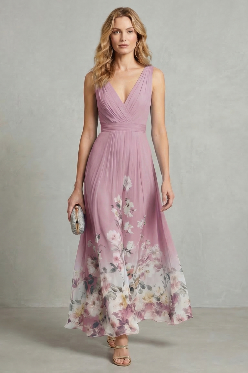 Phoebe Thornton | Floral Border Maxi Dress in Sky Blue