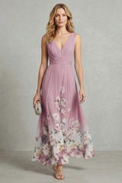 Phoebe Thornton | Floral Border Maxi Dress in Sky Blue