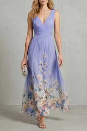Phoebe Thornton | Floral Border Maxi Dress in Sky Blue