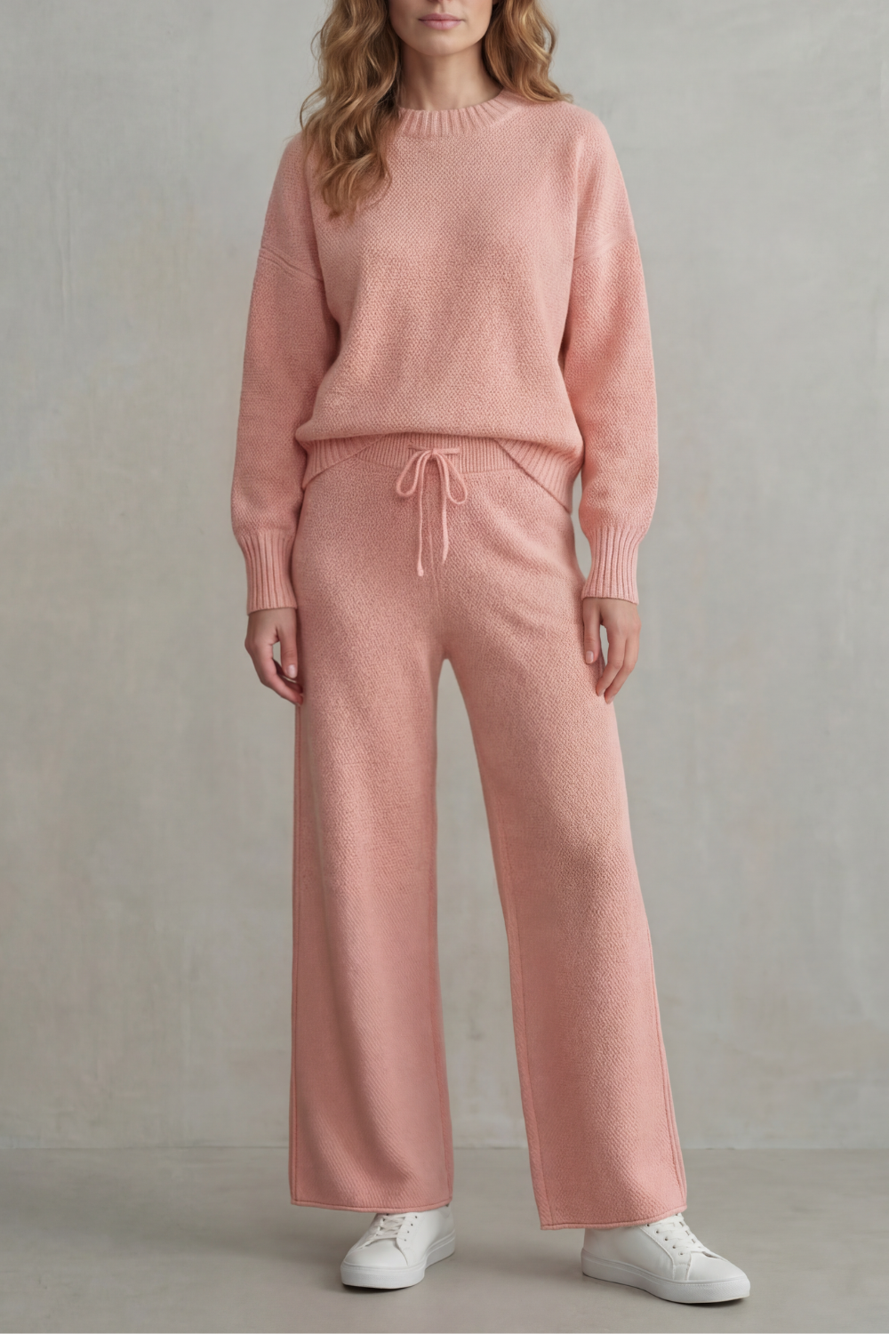 Poppy Lewis | Pink Textured Knit Wide-Leg Lounge Set
