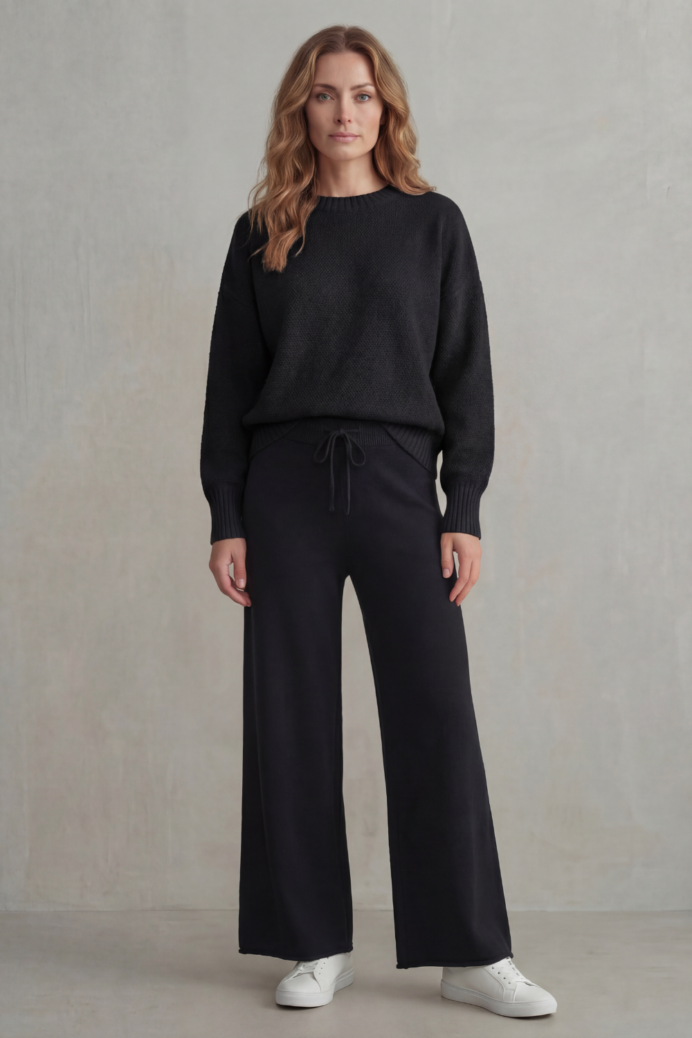 Poppy Lewis | Pink Textured Knit Wide-Leg Lounge Set