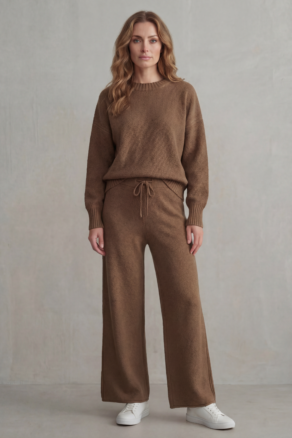 Poppy Lewis | Pink Textured Knit Wide-Leg Lounge Set