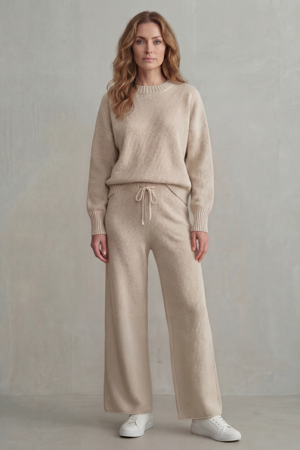 Poppy Lewis | Pink Textured Knit Wide-Leg Lounge Set