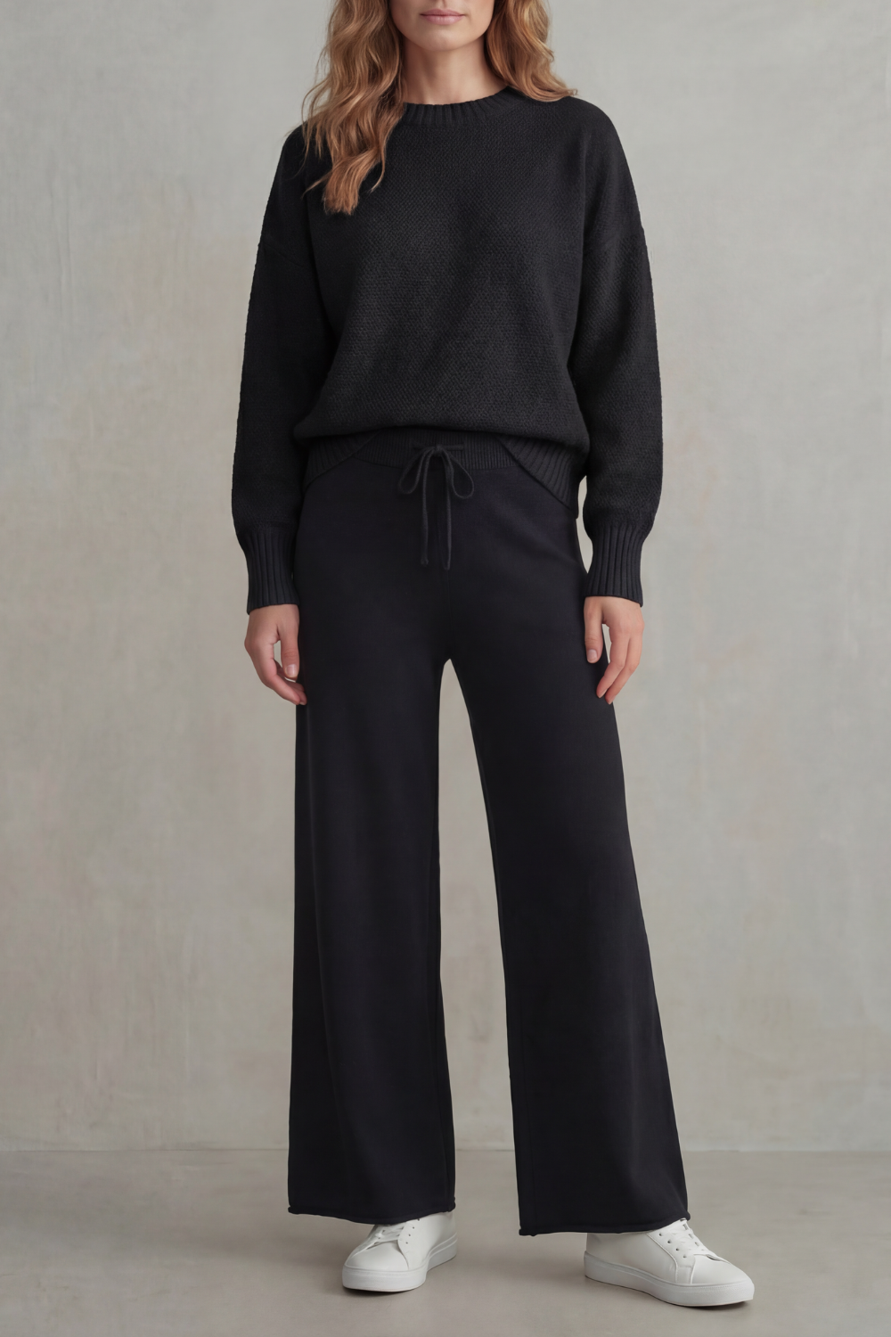 Poppy Lewis | Pink Textured Knit Wide-Leg Lounge Set