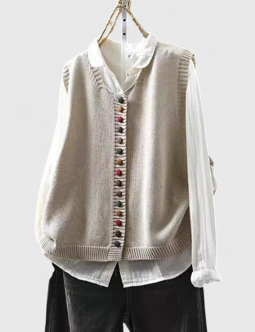 Mabel Atherton | Gilet en maille sans manches avec boutons contrastants