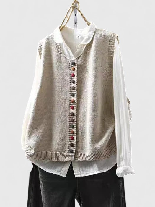 Mabel Atherton | Gilet en maille sans manches avec boutons contrastants