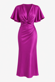 Sophia Walker | Robe midi satinée à nœud torsadé, magenta