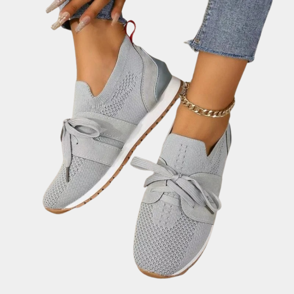 Emily Cross | Grey Knit Lace-Up Sneakers