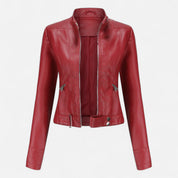 Valentina Greco | Brown Faux Leather Biker Jacket for Women
