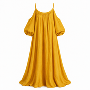 Tabitha Wells | Cold-Shoulder Linen Maxi Dress in Mustard Yellow