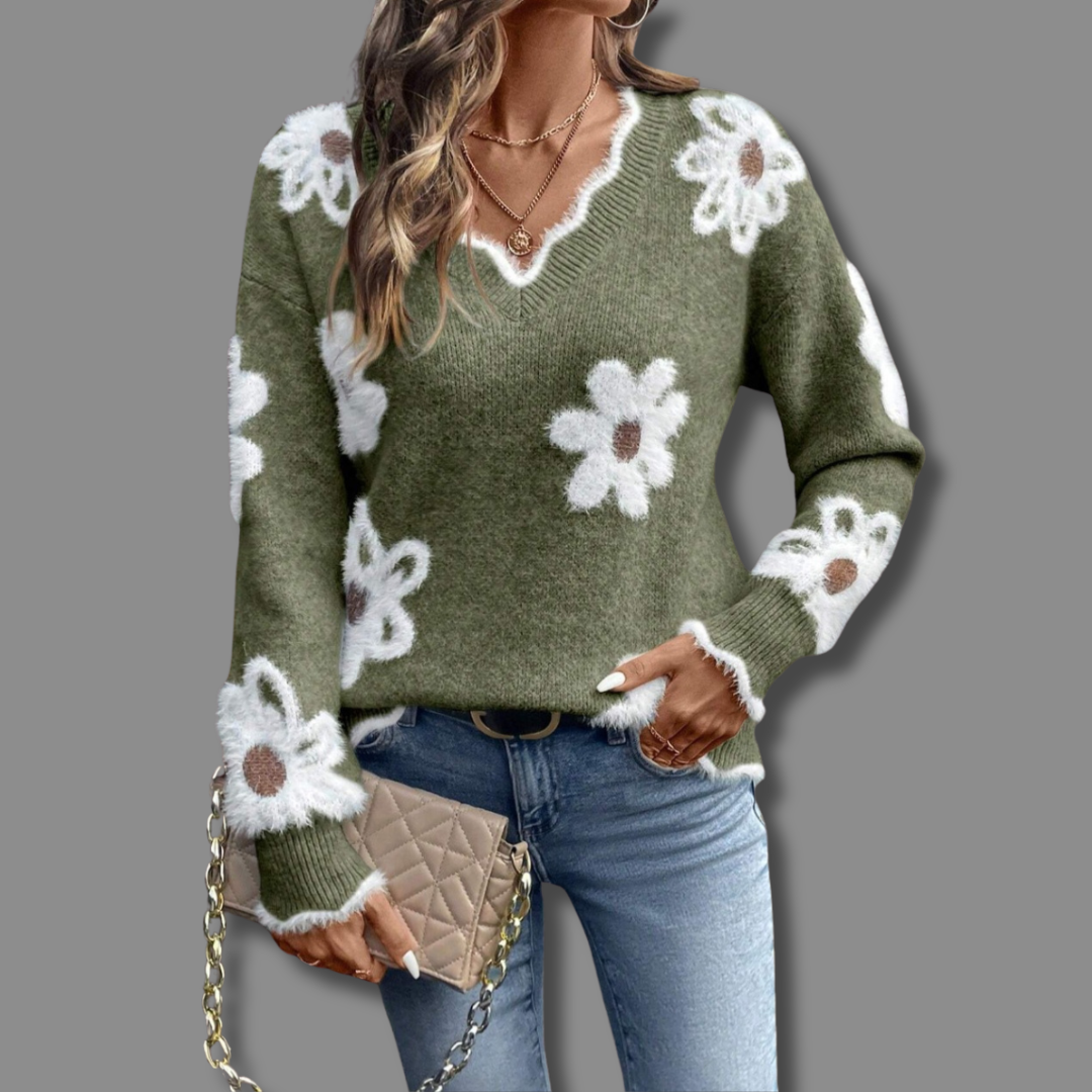 Margot Fenwick | Floral Print Sweater With Side Slits