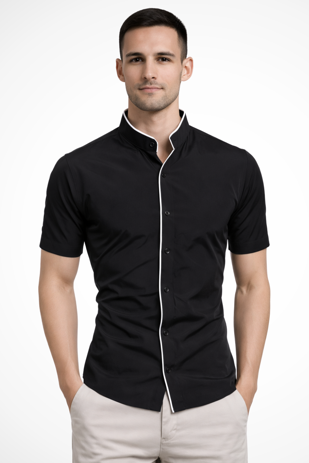 Raffaele Dunstable | Slim Fit Stand Collar Shirt in Black