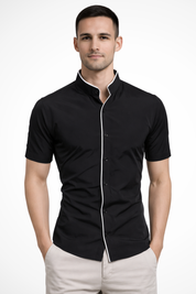 Raffaele Dunstable | Slim Fit Stand Collar Shirt in Black