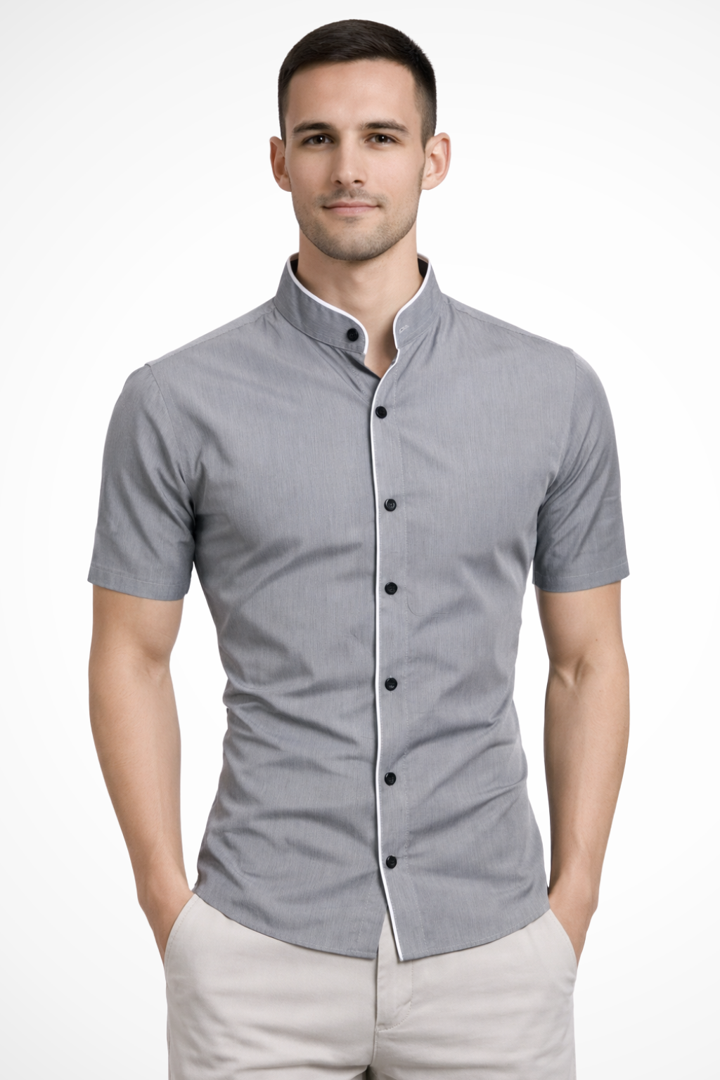 Raffaele Dunstable | Slim Fit Stand Collar Shirt in Black