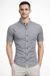 Raffaele Dunstable | Slim Fit Stand Collar Shirt in Black