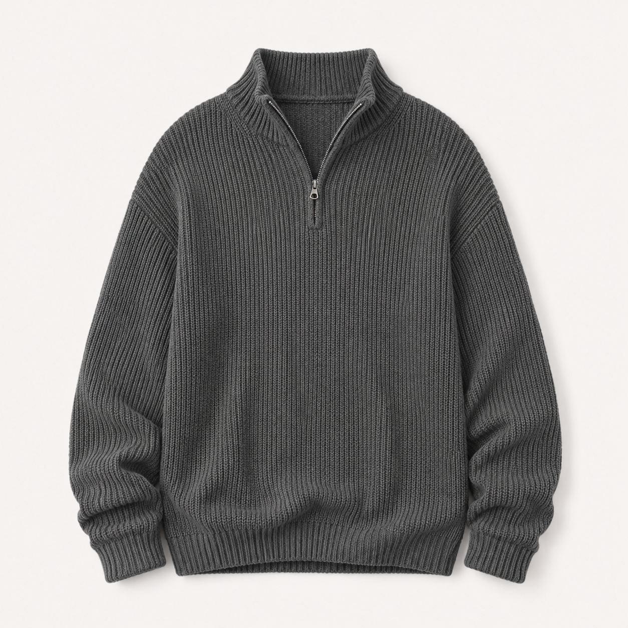 Tobias Griffiths | Ribbed Knit Half-Zip Sweater in Charcoal Grey