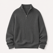 Tobias Griffiths | Ribbed Knit Half-Zip Sweater in Charcoal Grey