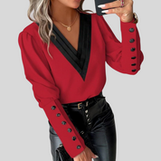 Cecily Marchmont | Contrast V-Neck Blouse With Statement Sleeves