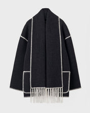 Bethan Marlowe | Veste oversize en mélange de laine avec bordure à franges