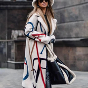 Harriet Woods | Cream Letter-Print Longline Teddy-Lined Coat