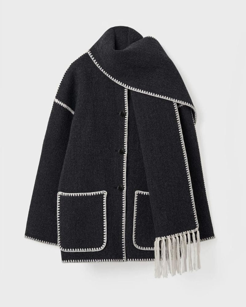 Bethan Marlowe | Veste oversize en mélange de laine avec bordure à franges