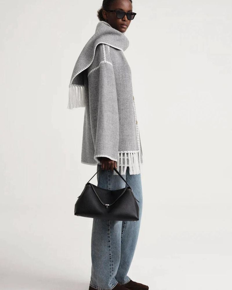 Bethan Marlowe | Veste oversize en mélange de laine avec bordure à franges