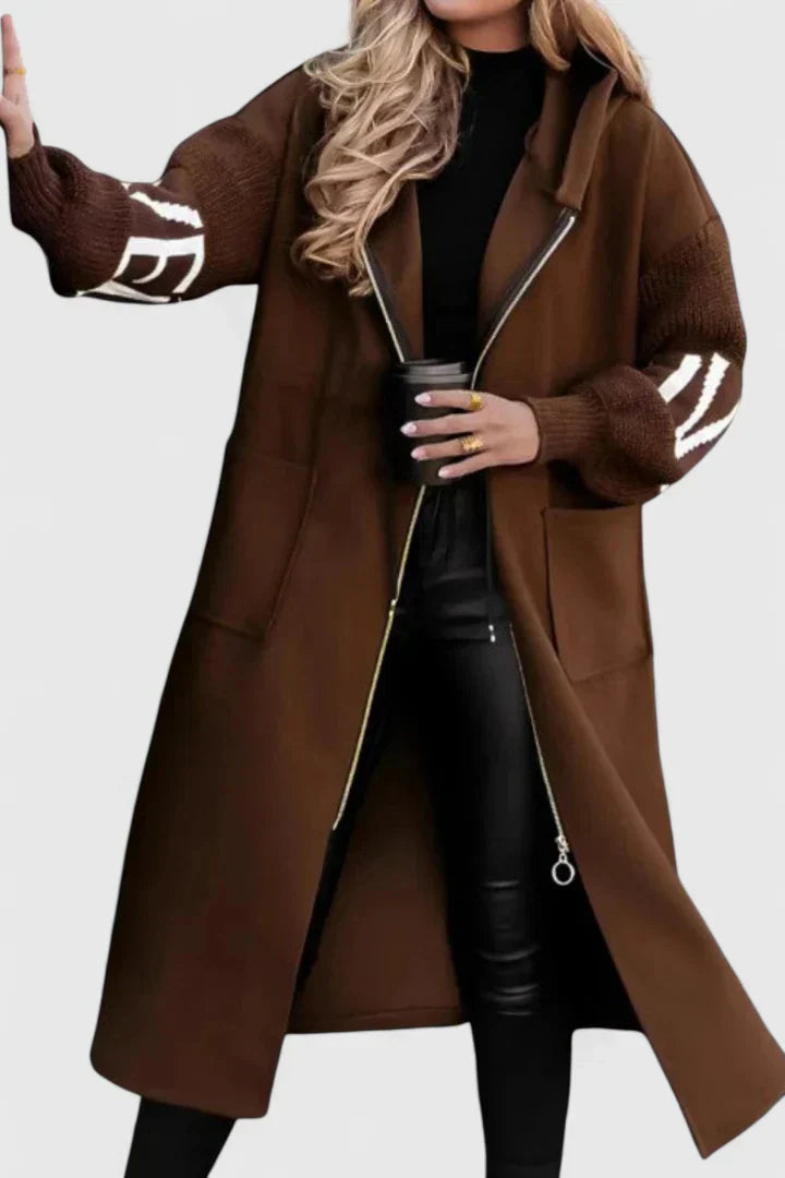Charlotte Pennington | Long Hooded Coat With Contrast Knit Sleeves